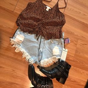 High rise cutoff shorts